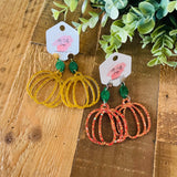 Open Pumpkin w/ Leaves Dangle Earrings, RTS