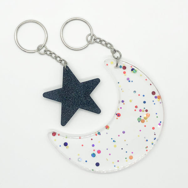 Moon, Star Keychain, Made to Order