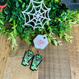 Halloween Coffin/ Hand Holding Items Earrings, RTS